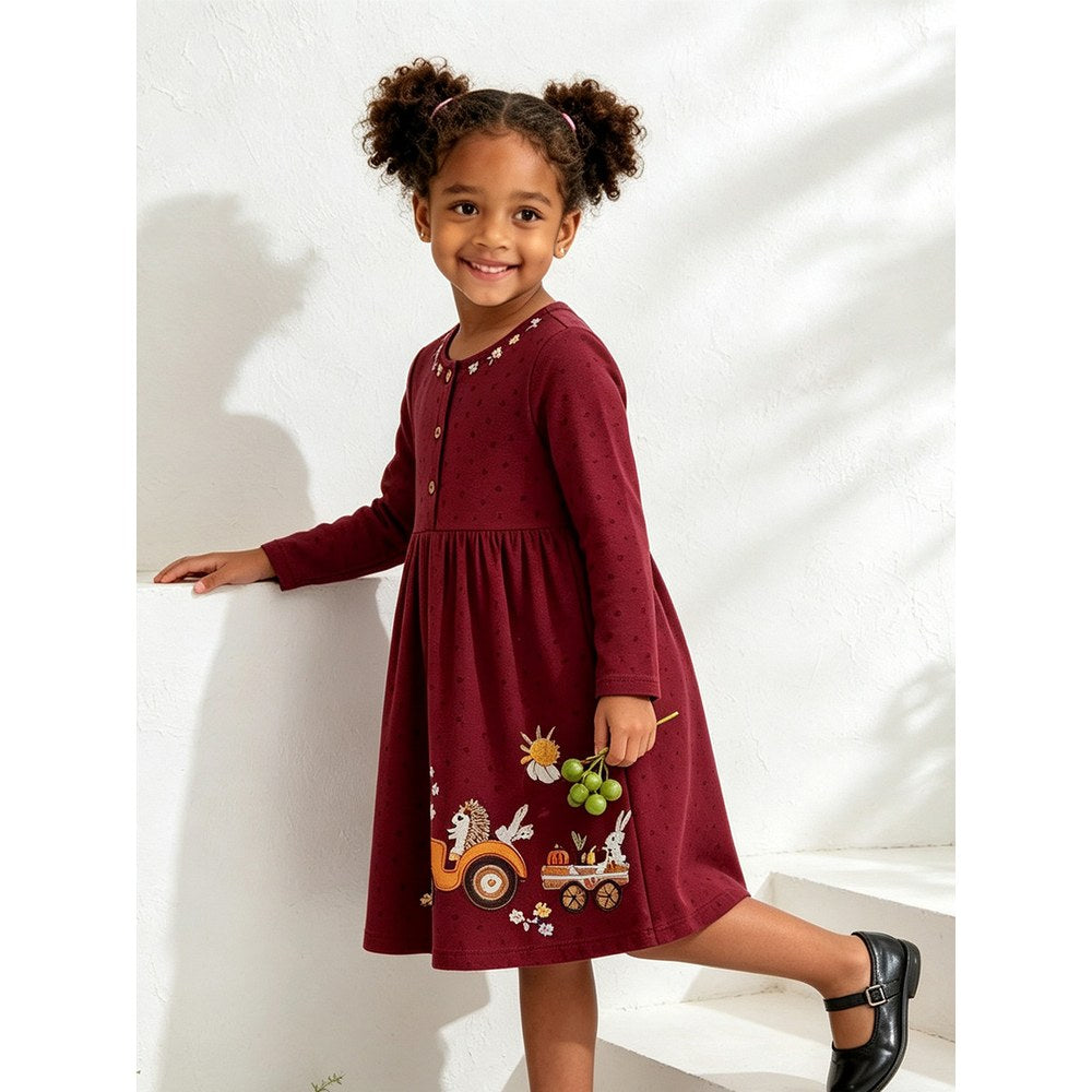 Baby Kids Girls Long Sleeves Floral and Cartoon Dress