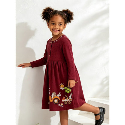 Baby Kids Girls Long Sleeves Floral and Cartoon Dress