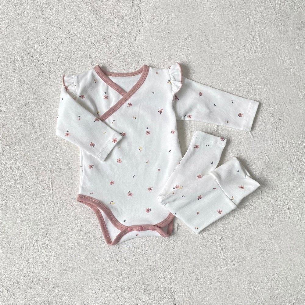Baby Kids Long Sleeves V Neck Bodysuit and Pants 2-piece Pajamas Set