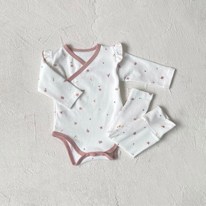 Baby Kids Long Sleeves V Neck Bodysuit and Pants 2-piece Pajamas Set