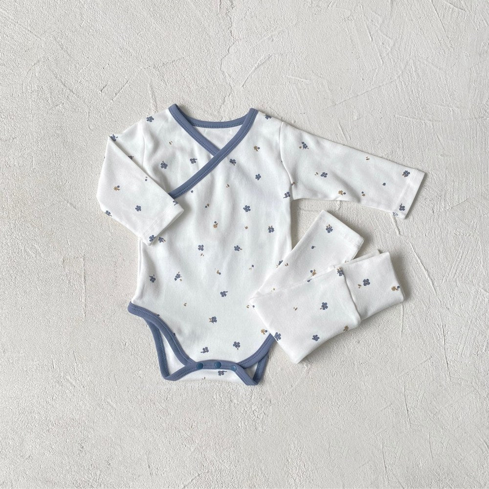 Baby Kids Long Sleeves V Neck Bodysuit and Pants 2-piece Pajamas Set