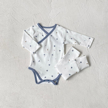 Baby Kids Long Sleeves V Neck Bodysuit and Pants 2-piece Pajamas Set