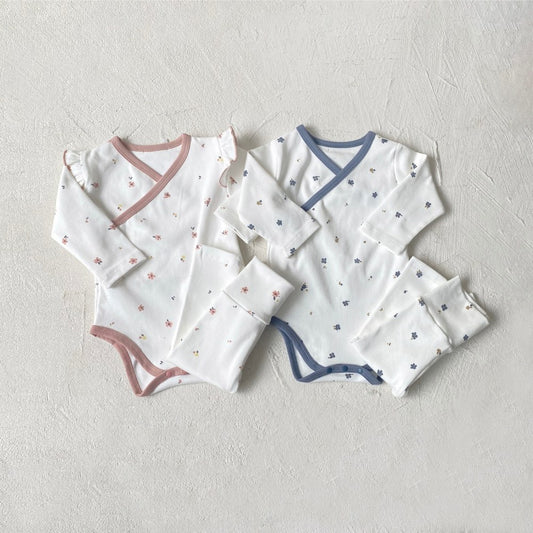 Baby Kids Long Sleeves V Neck Bodysuit and Pants 2-piece Pajamas Set