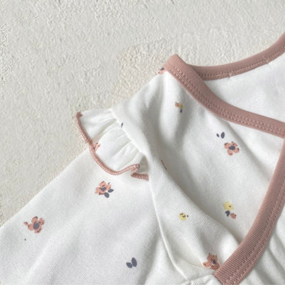 Baby Kids Long Sleeves V Neck Bodysuit and Pants 2-piece Pajamas Set