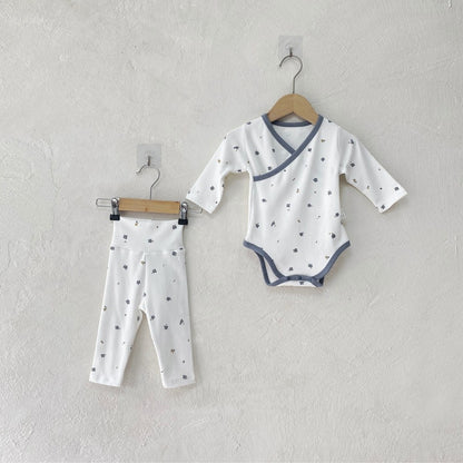 Baby Kids Long Sleeves V Neck Bodysuit and Pants 2-piece Pajamas Set
