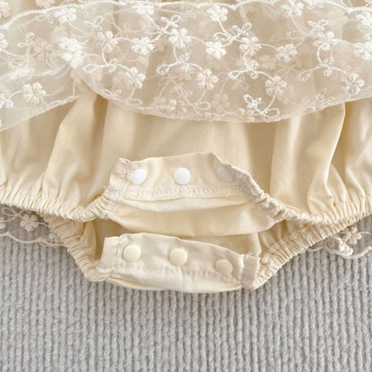 Flowers Embroidered Lace Baby Kids Girls Princess Long Sleeves Bodysuit Dress