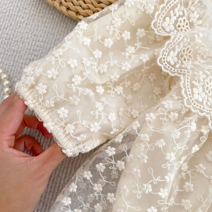 Flowers Embroidered Lace Baby Kids Girls Princess Long Sleeves Bodysuit Dress