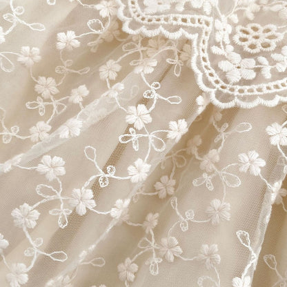 Flowers Embroidered Lace Baby Kids Girls Princess Long Sleeves Bodysuit Dress