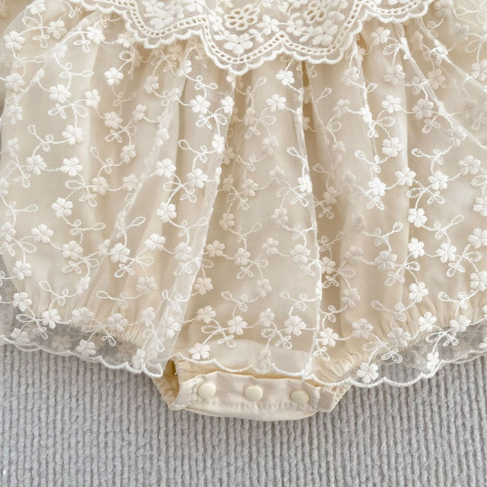 Flowers Embroidered Lace Baby Kids Girls Princess Long Sleeves Bodysuit Dress
