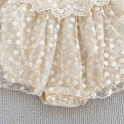 Flowers Embroidered Lace Baby Kids Girls Princess Long Sleeves Bodysuit Dress