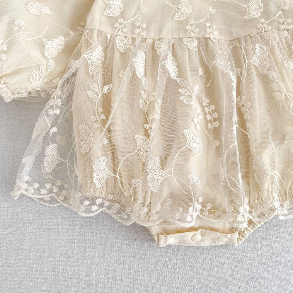 Flowers Embroidered Lace Baby Kids Girls Princess Long Sleeves Bodysuit Dress