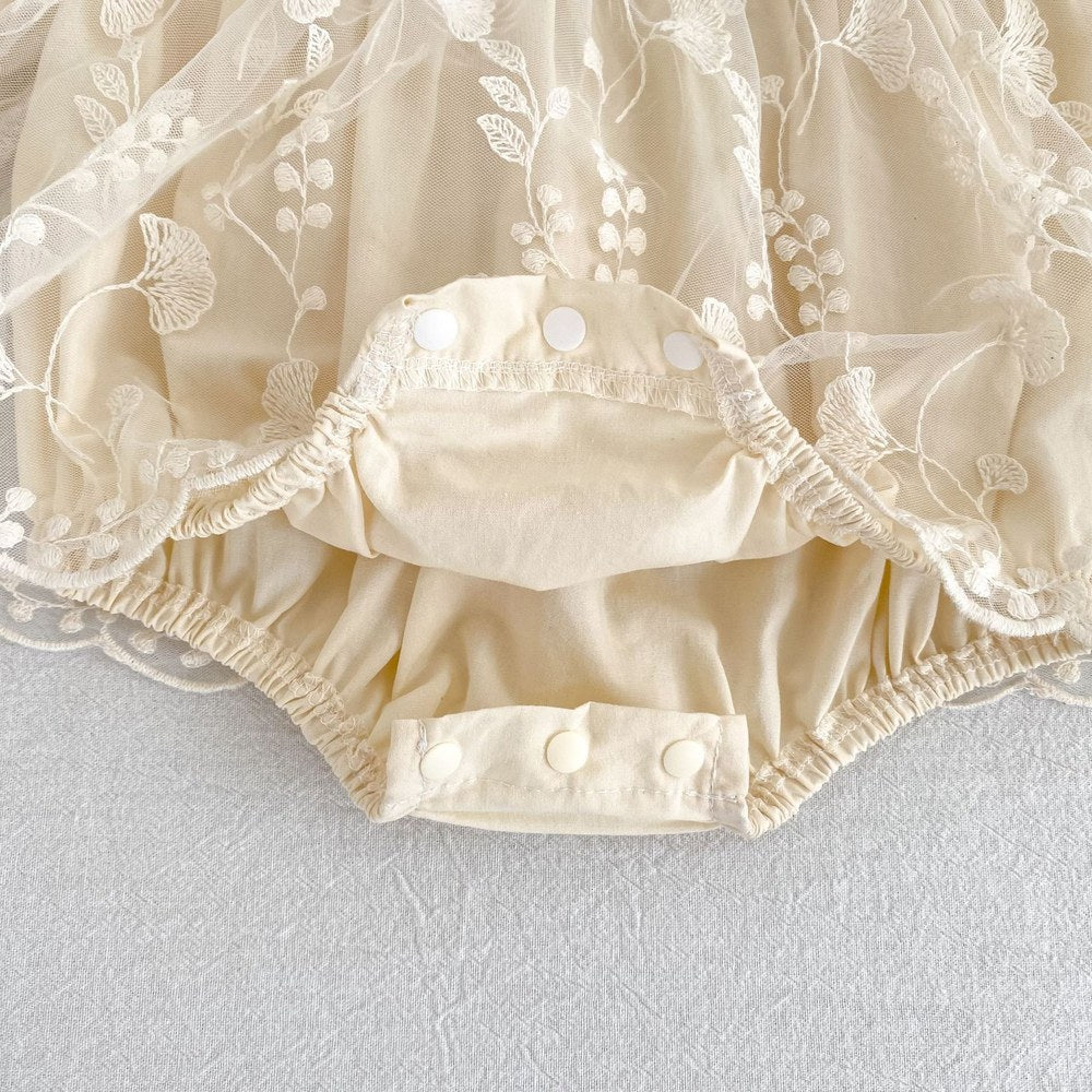 Flowers Embroidered Lace Baby Kids Girls Princess Long Sleeves Bodysuit Dress