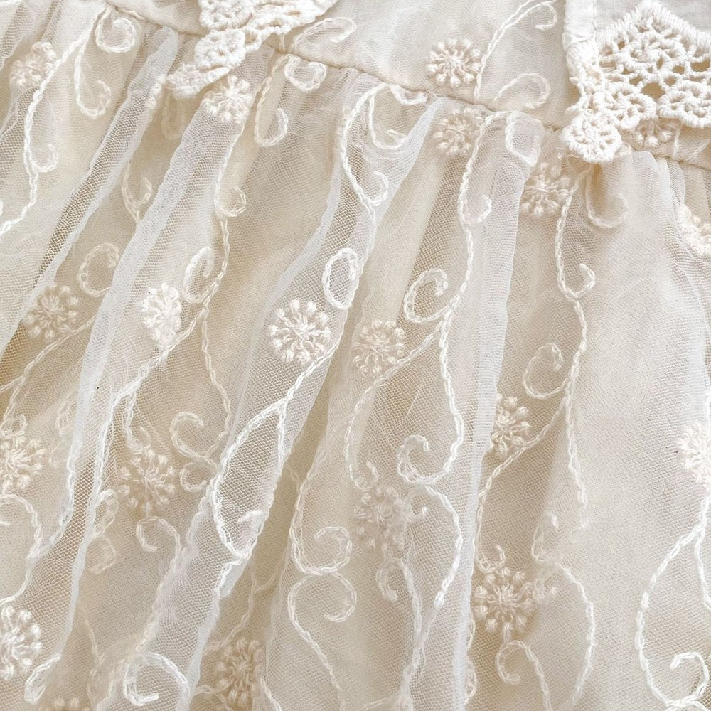 Baby Kids Girls Flowers Embroidered Lace Long Sleeves Bodysuit Dress