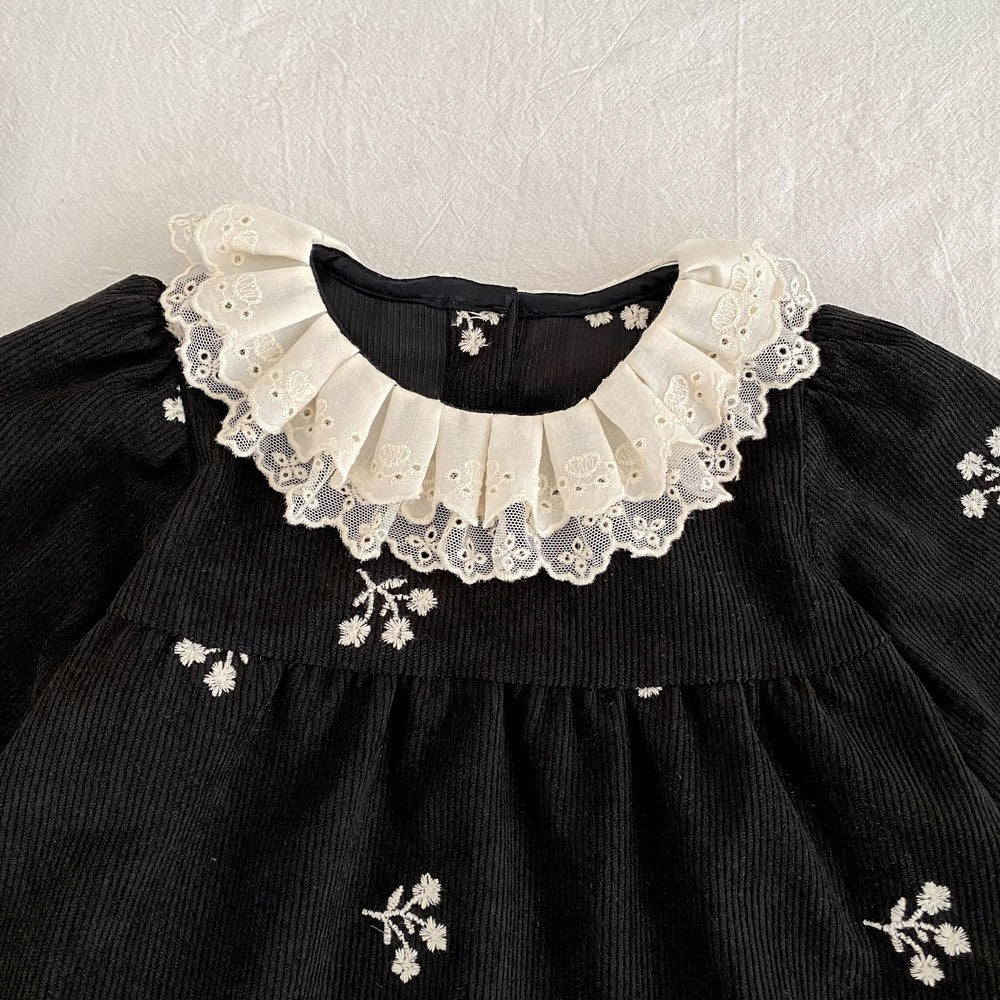 Baby Kids Girls Flowers Embroidered Long Sleeves Bodysuit Dress