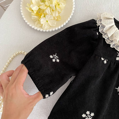 Baby Kids Girls Flowers Embroidered Long Sleeves Bodysuit Dress