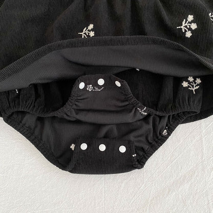 Baby Kids Girls Flowers Embroidered Long Sleeves Bodysuit Dress