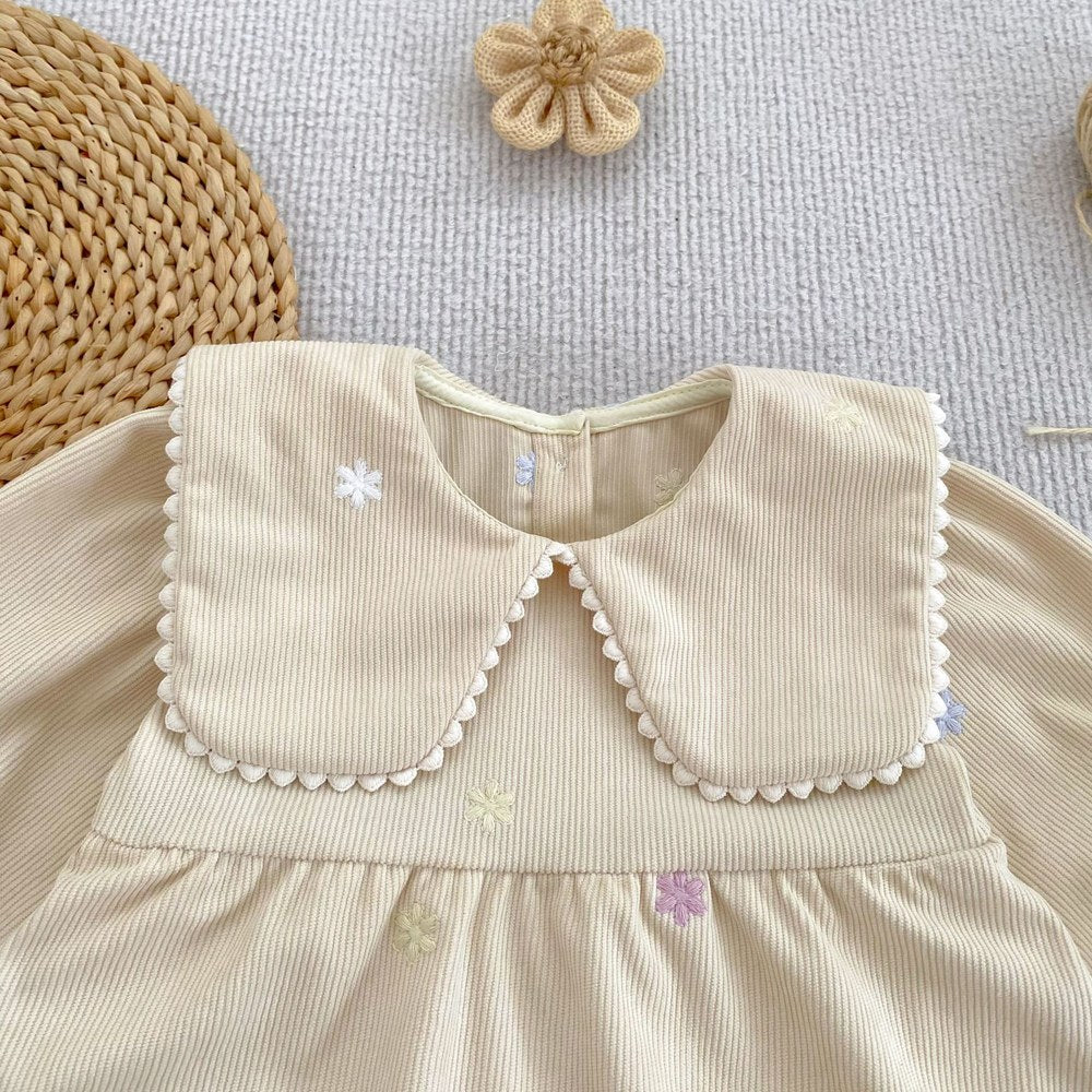 Baby Kids Girls Flowers Embroidered Long Sleeves Bodysuit Dress