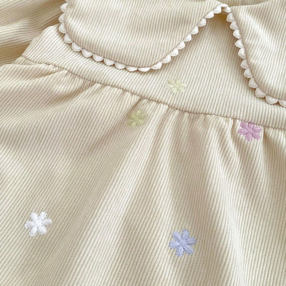Baby Kids Girls Flowers Embroidered Long Sleeves Bodysuit Dress