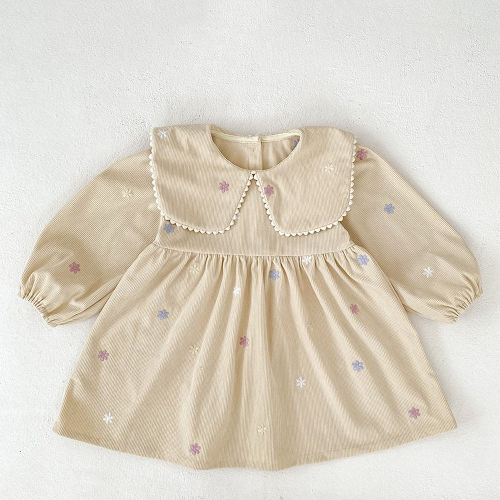 Baby Kids Girls Flowers Embroidered Long Sleeves Dress