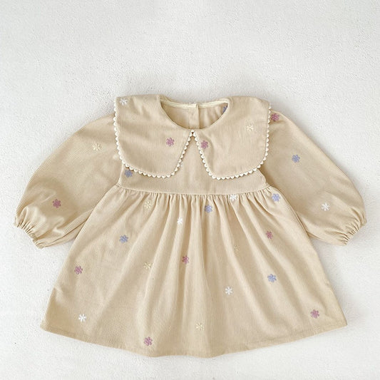 Baby Kids Girls Flowers Embroidered Long Sleeves Dress