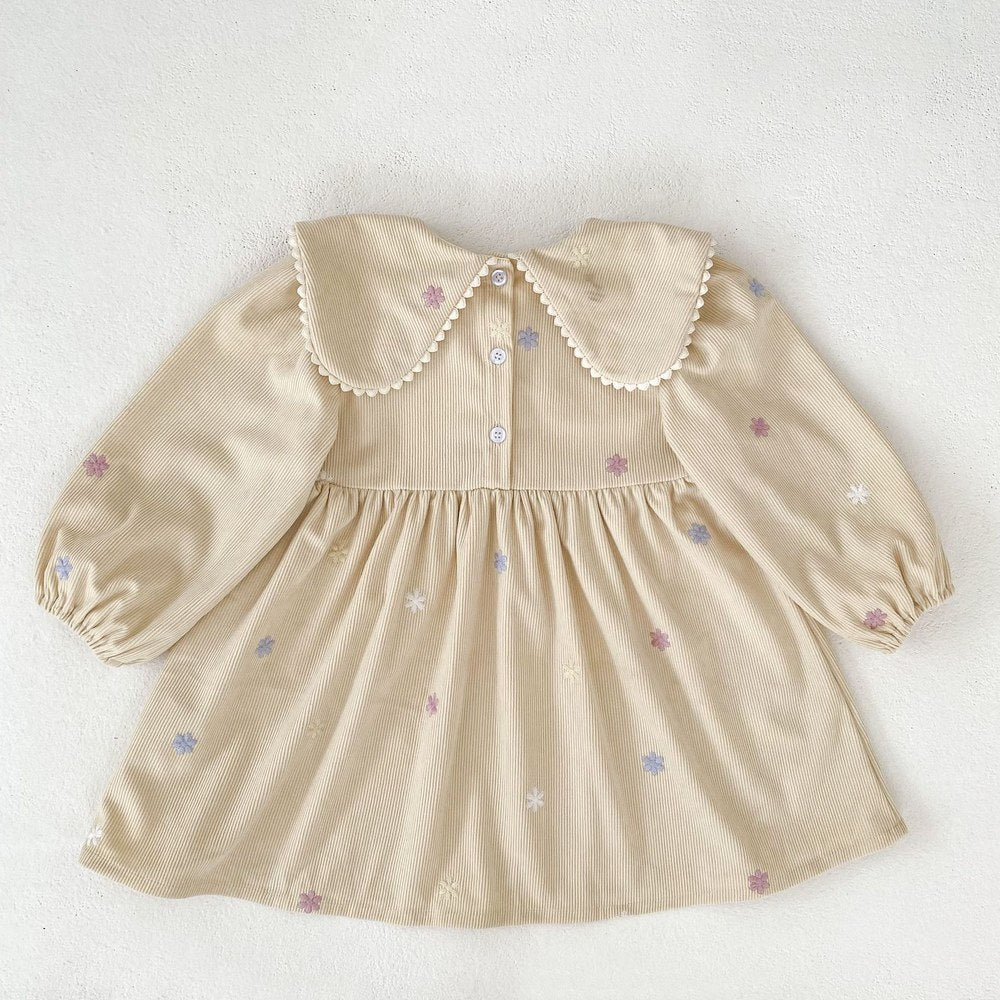 Baby Kids Girls Flowers Embroidered Long Sleeves Dress