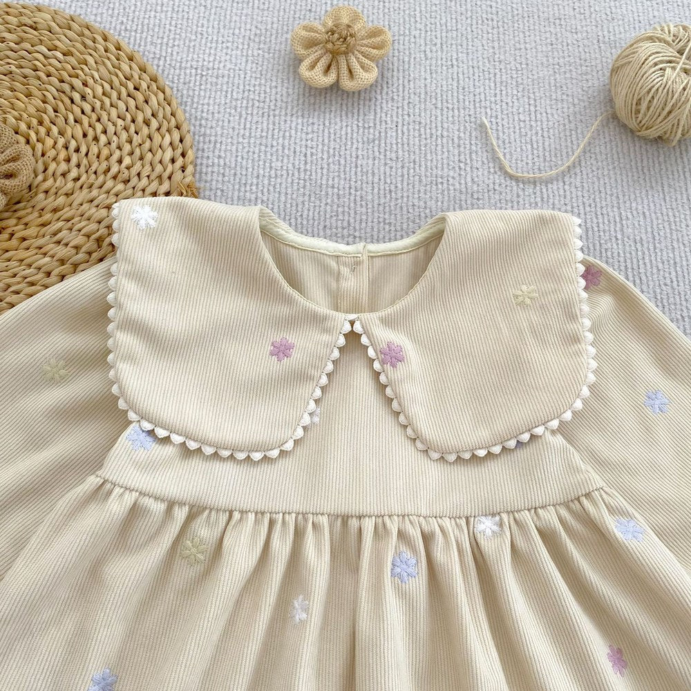 Baby Kids Girls Flowers Embroidered Long Sleeves Dress