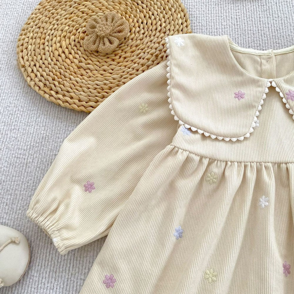 Baby Kids Girls Flowers Embroidered Long Sleeves Dress