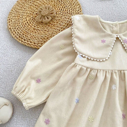 Baby Kids Girls Flowers Embroidered Long Sleeves Dress