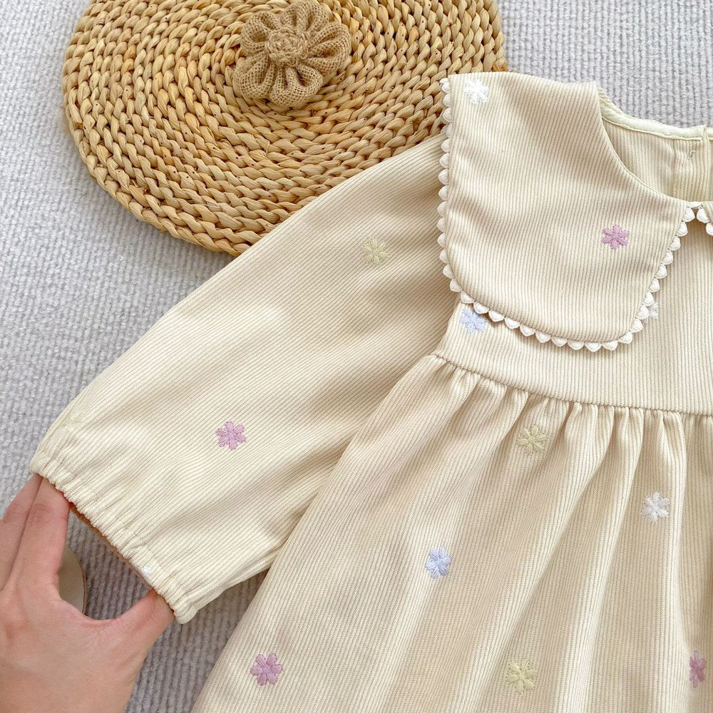 Baby Kids Girls Flowers Embroidered Long Sleeves Dress