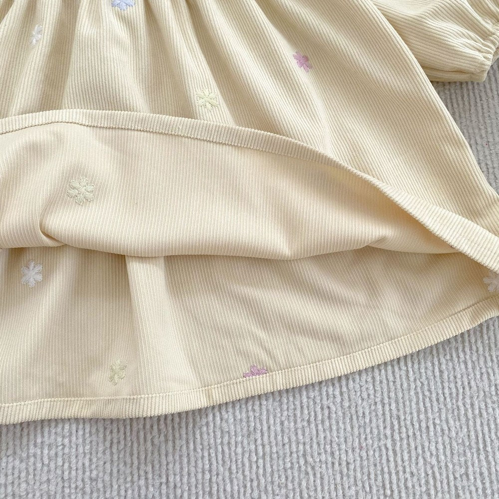 Baby Kids Girls Flowers Embroidered Long Sleeves Dress