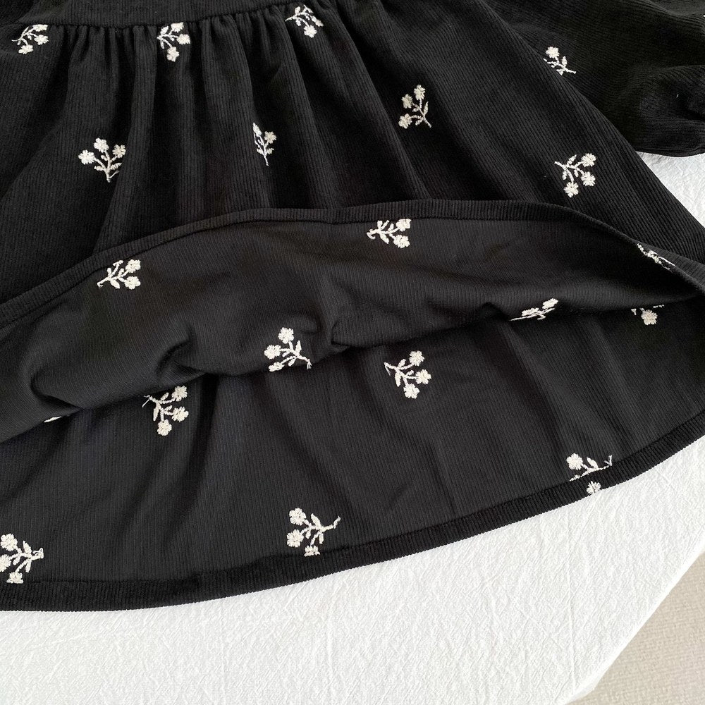 Baby Kids Girls Flowers Embroidered Long Sleeves Dress