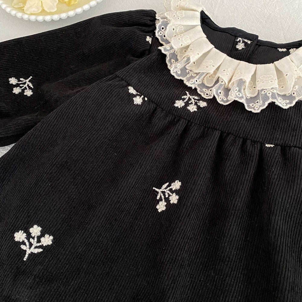 Baby Kids Girls Flowers Embroidered Long Sleeves Dress