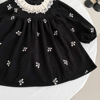 Baby Kids Girls Flowers Embroidered Long Sleeves Dress