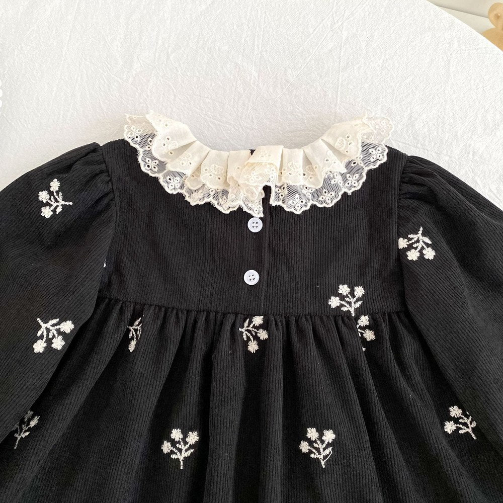 Baby Kids Girls Flowers Embroidered Long Sleeves Dress