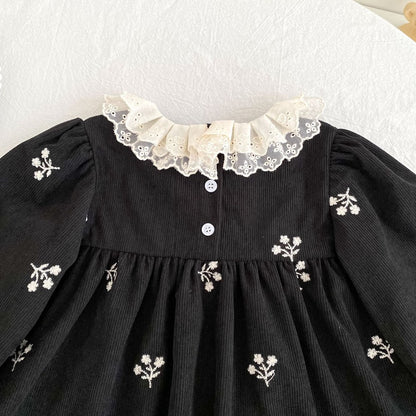 Baby Kids Girls Flowers Embroidered Long Sleeves Dress