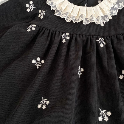 Baby Kids Girls Flowers Embroidered Long Sleeves Dress