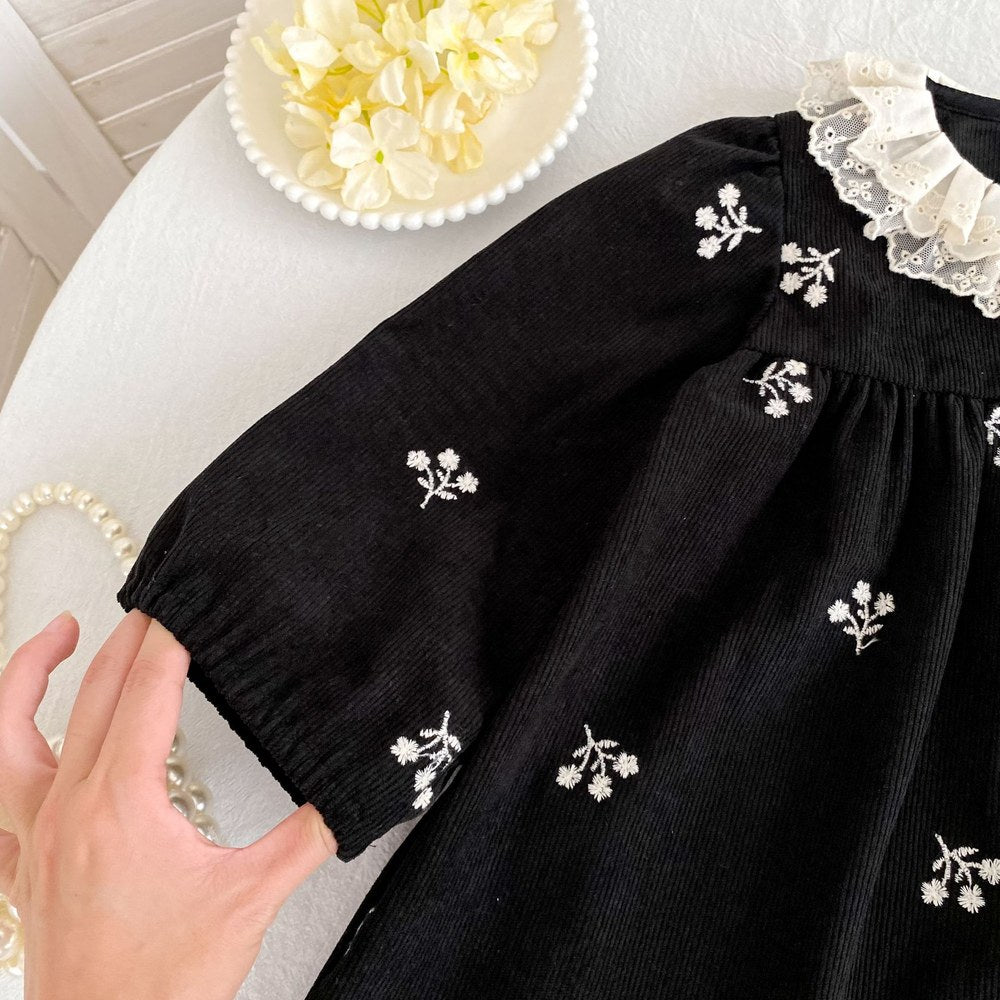 Baby Kids Girls Flowers Embroidered Long Sleeves Dress