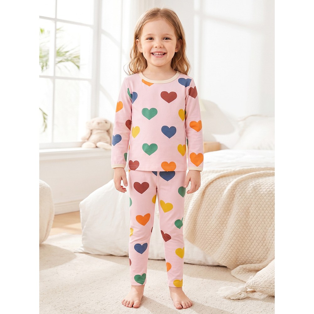 Baby Kids Girls Hearts Pattern Long Sleeves Top and Pants 2-piece Clothing Set