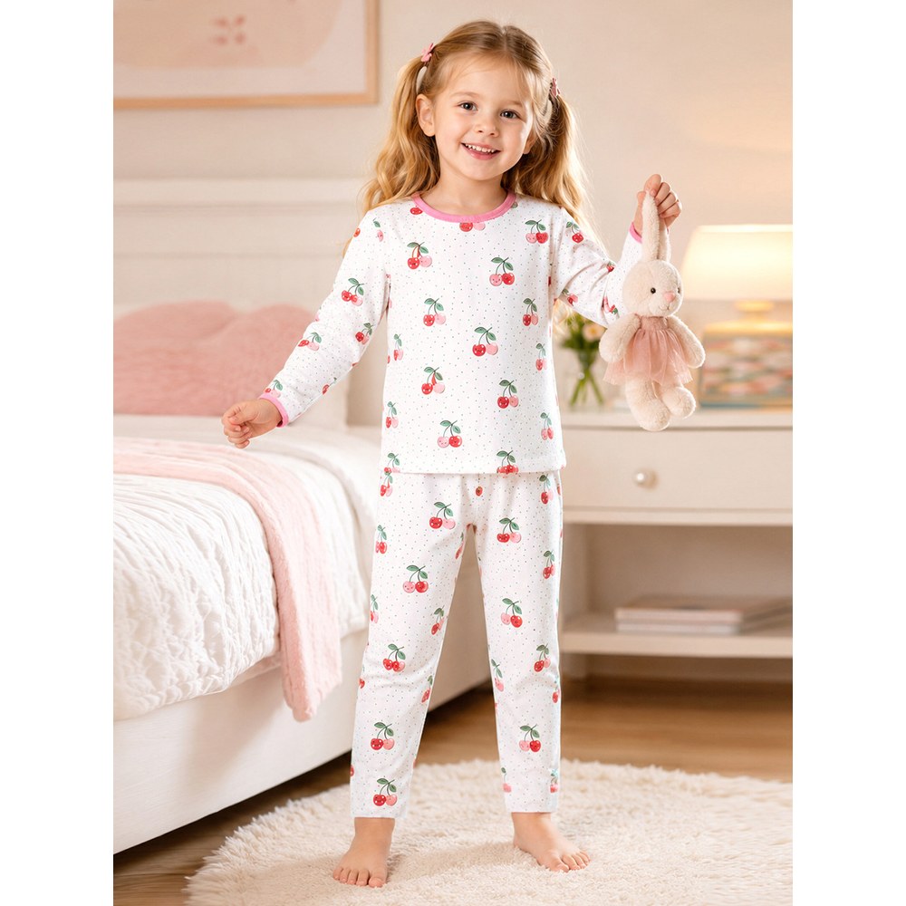 Baby Kids Girls Cherry Pattern Long Sleeves Top and Pants 2-piece Clothing Set