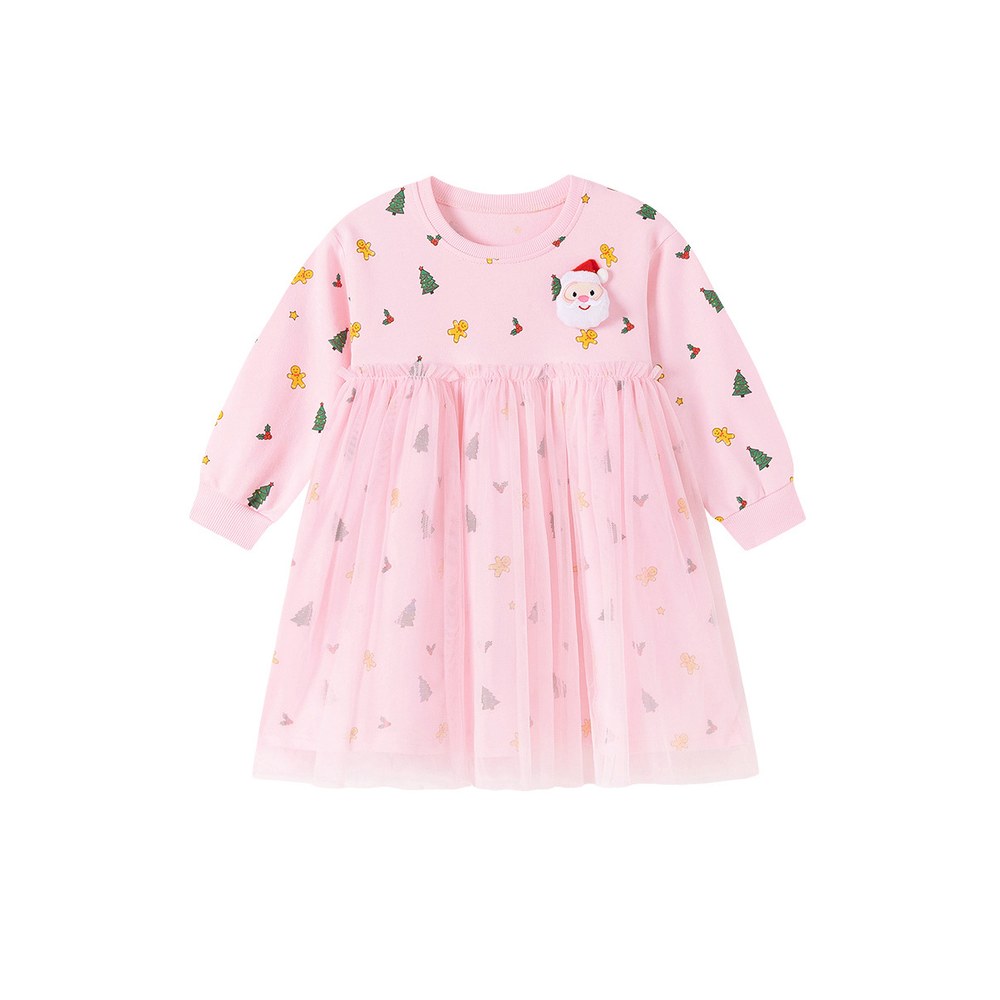 Baby Kids Girls Princess Christmas Cartoon Pattern Long Sleeves Dress