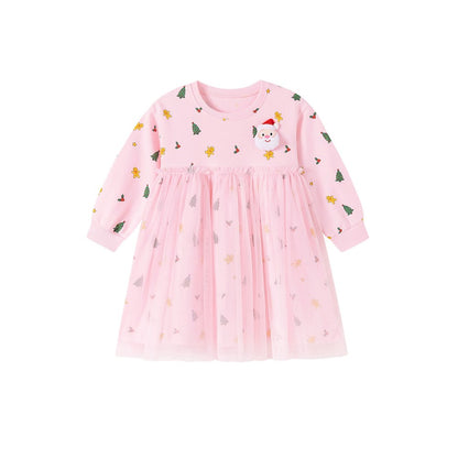 Baby Kids Girls Princess Christmas Cartoon Pattern Long Sleeves Dress