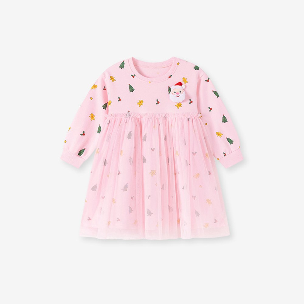 Baby Kids Girls Princess Christmas Cartoon Pattern Long Sleeves Dress