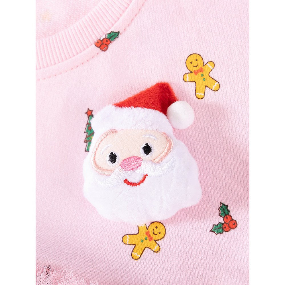 Baby Kids Girls Princess Christmas Cartoon Pattern Long Sleeves Dress
