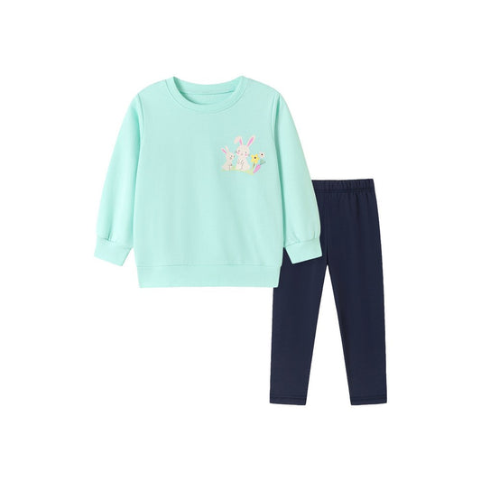 Baby Kids Girls Cartoon Pattern Long Sleeves Sweatshirt and Plain Pants 2-piece Clothing Set