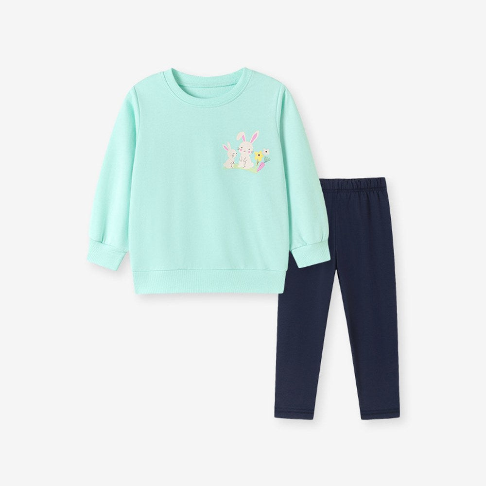 Baby Kids Girls Cartoon Pattern Long Sleeves Sweatshirt and Plain Pants 2-piece Clothing Set
