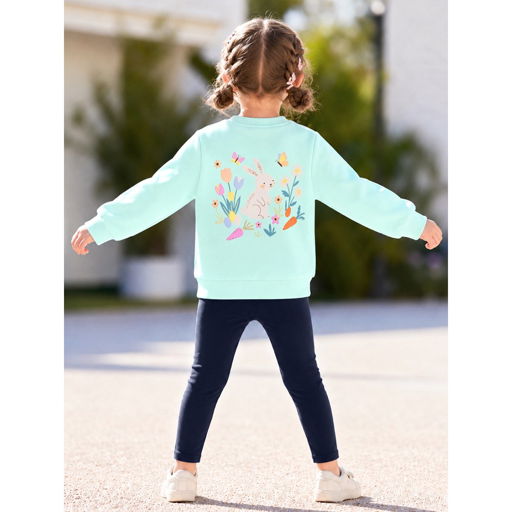 Baby Kids Girls Cartoon Pattern Long Sleeves Sweatshirt and Plain Pants 2-piece Clothing Set