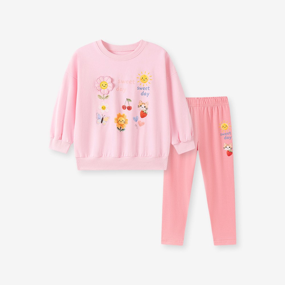 Baby Kids Girls Cartoon Pattern Long Sleeves Sweatshirt and Pants 2-piece Clothing Set