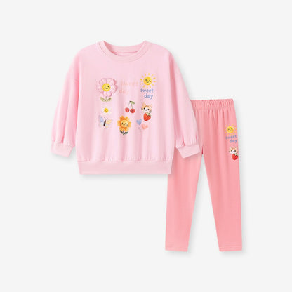 Baby Kids Girls Cartoon Pattern Long Sleeves Sweatshirt and Pants 2-piece Clothing Set