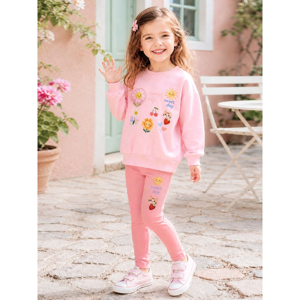 Baby Kids Girls Cartoon Pattern Long Sleeves Sweatshirt and Pants 2-piece Clothing Set