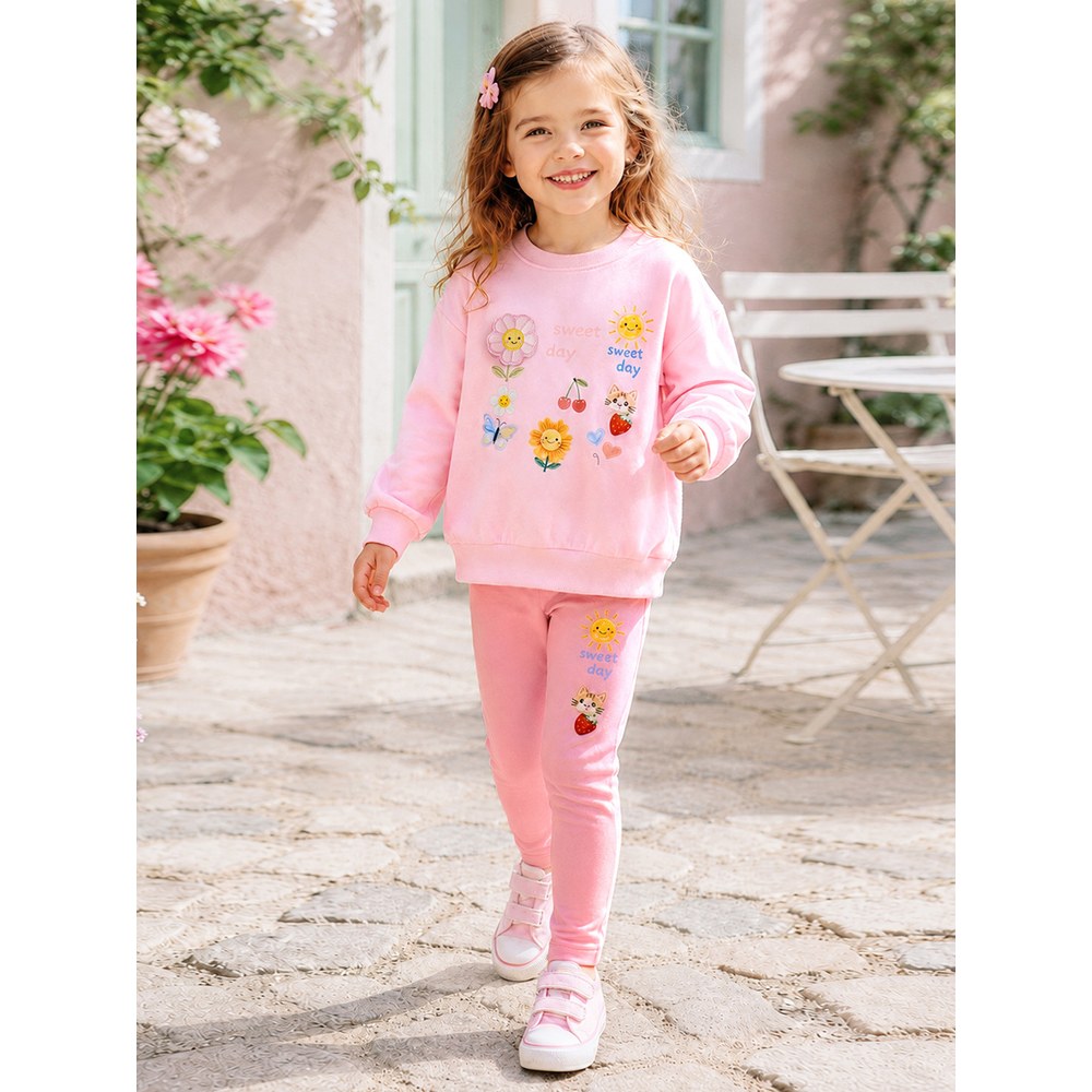 Baby Kids Girls Cartoon Pattern Long Sleeves Sweatshirt and Pants 2-piece Clothing Set
